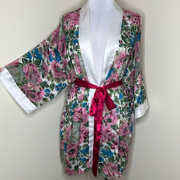 Victoria's Secret Other - VTG Victoria's Secret Robe OS Gold Label Floral Satin Jacquard Belted Cottage